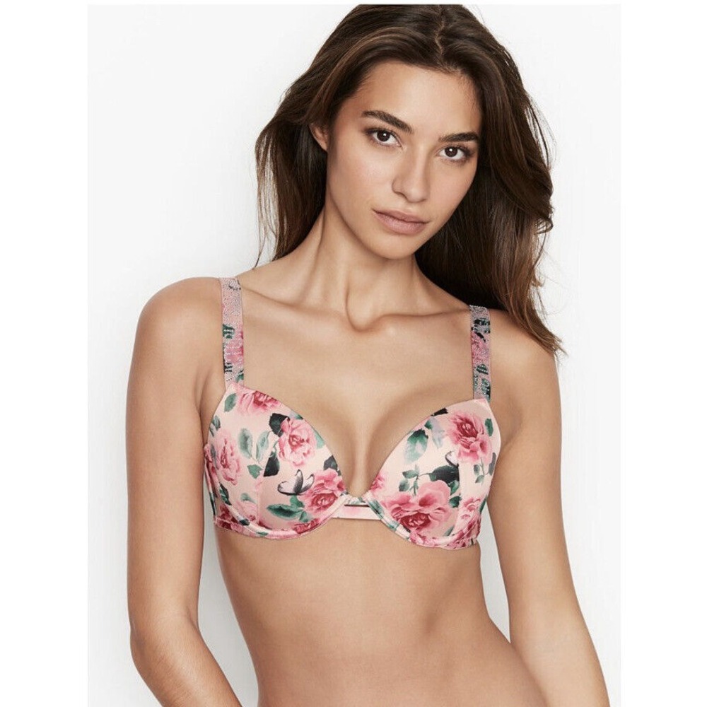 Victoria's Secret Very Sexy Push-up Bra Satin Shine Straps 32D Call Me Rose